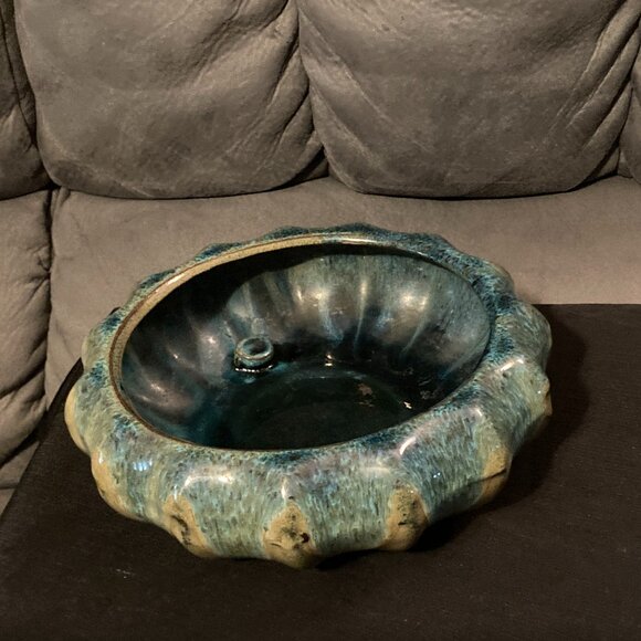 VTG 1960's Brush McCoy Scalloped Pottery Planter/Rose Bowl Vase-Blue/Green-EUC - Picture 7 of 9